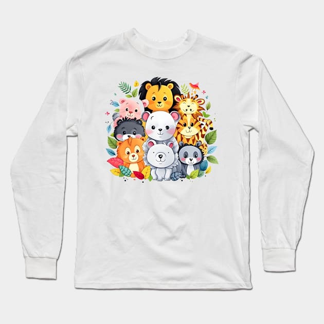 Enchanting Assembly of Jungle Animal Friends Long Sleeve T-Shirt by AIHRGDesign